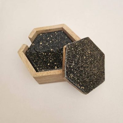 Ξύλινα Σουβέρ 4 Τεμαχίων Μαύρα 13.5x13.5x5cm