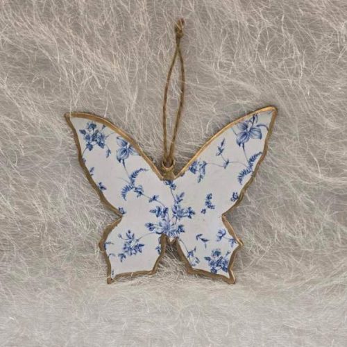 Μεταλλική Πεταλούδα Κρεμαστή Χρυσό – Λευκό – Μπλε