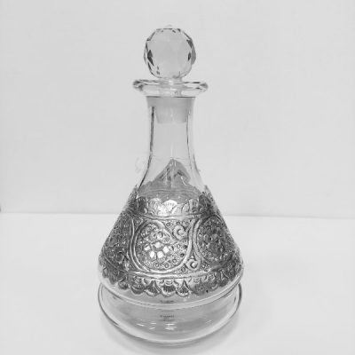 Inart Γυάλινη Καράφα Inart 29x12cm με Ασημί Μεταλλικές Λεπτομέρειες