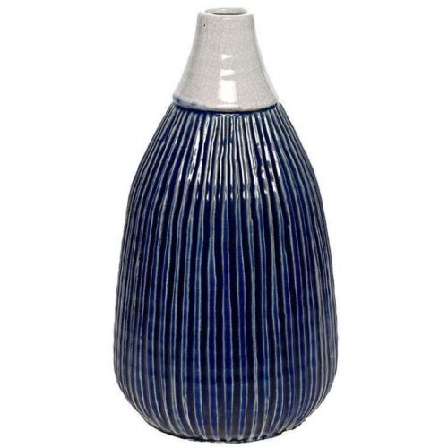 Κεραμικό Βάζο 30x15cm Μπλε με Ραβδώσεις