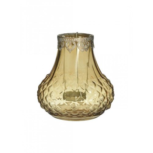 Διακοσμητικό Κηροπήγιο Γυαλί-Μέταλλο Κίτρινο