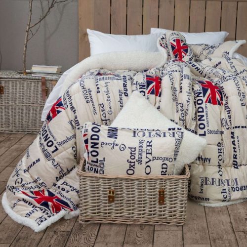BOREA Κουβερτοπάπλωμα Υπέρδιπλο Sherpa New England Flag Ecru 220x240cm