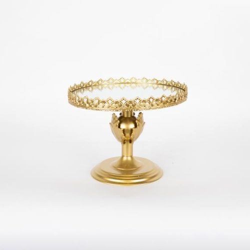 Τουρτιέρα με Μεταλλική Βάση και Καθρέφτη Χρυσή 25.5x25.5x20.5cm