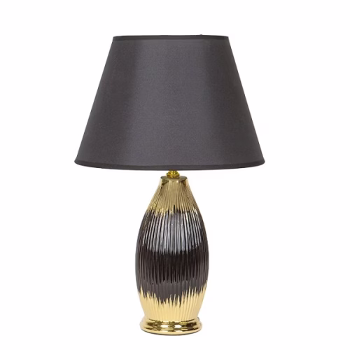 Επιτραπέζιο Φωτιστικό Κεραμικό Χρυσό-Μαύρο με Μαύρο Καπέλο 28x28x48cm