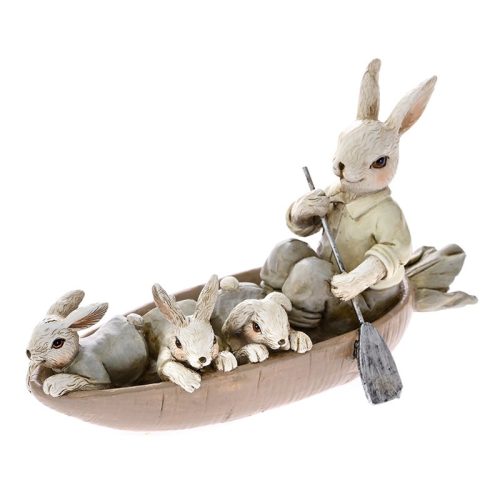 Πασχαλινό Διακοσμητικό Polyresin Λαγοί με Βάρκα 17,5x7,5x10,5εκ