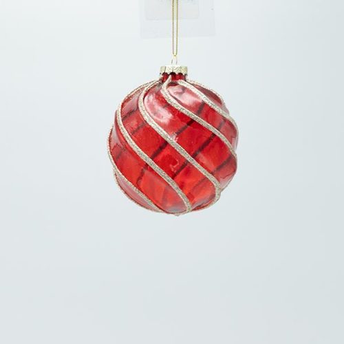 Γυάλινη Μπάλα Κόκκινη Διαφανής με Χρυσό Glitter – Σετ 4Τμχ