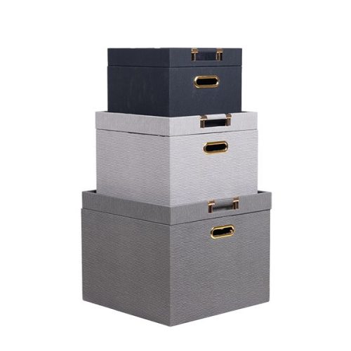 Σετ 3 Διακοσμητικά Μπαούλα Ξύλινα - PU Dark Grey / Grey / Blue