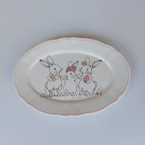 Διακοσμητική Πασχαλινή Πιατέλα με Λαγούς Κεραμική Λευκή 30.9x21x2.1cm