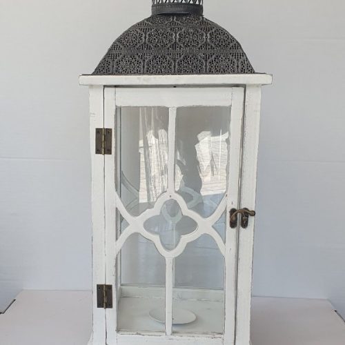 ESTHETI Ξύλινο - Μεταλλικό Φανάρι Λευκό - Γκρι 24x24x64cm