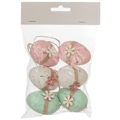 Σετ 6 Πλαστικά Αυγά Ροζ/Βεραμάν/Λευκό/Κρεμ 4x6εκ