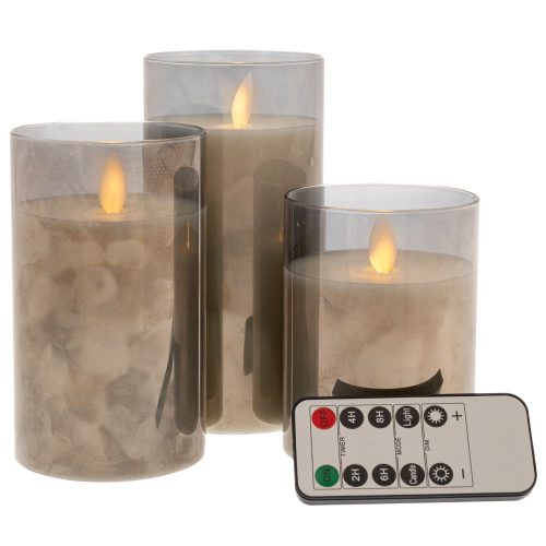Σετ 3 LED Κεριά Μπαταρίας σε Γκρι Γυαλί