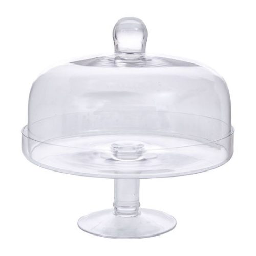 Τουρτιέρα Γυάλινη με Καπάκι & Πόδι Διάφανη 24x24x24εκ.