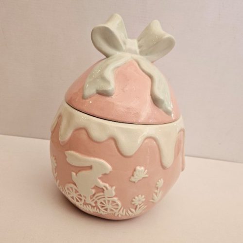 Ροζ Κεραμική Μπισκοτιέρα με Φιόγκο 16.5x16.5x23cm