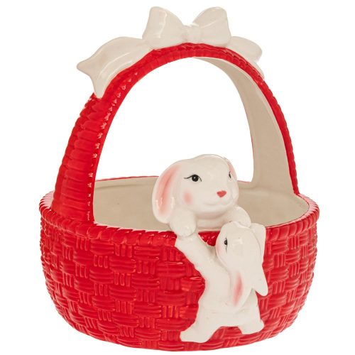 Κόκκινο Κεραμικό Καλάθι με Λαγό 24.5x22.5x26cm