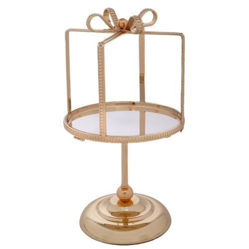 Δίσκος-Σταντ σε Σχήμα Δώρου με Χρυσό Μεταλλικό Πλαίσιο και Γυαλί 17x17x31cm