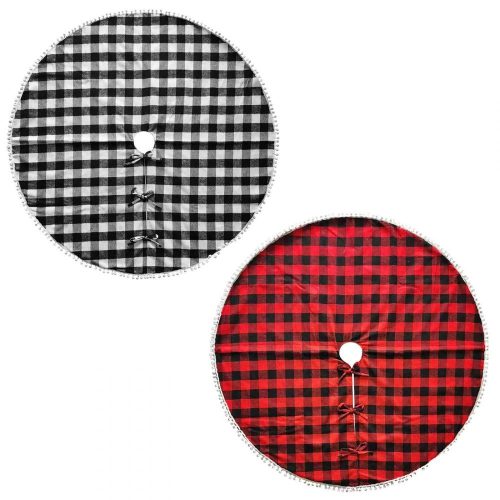 Ποδιά Δέντρου Καρώ με Pom-Pom 106cm