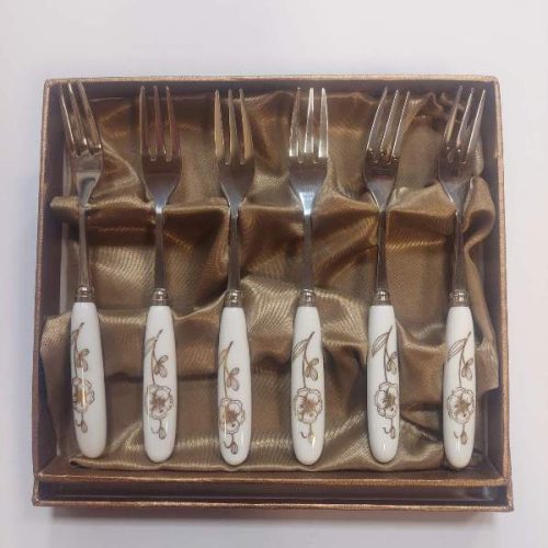 Σετ 6 Πηρουνάκια Γλυκού ή Επιδόρπιου με Πορσελάνινες Λαβές