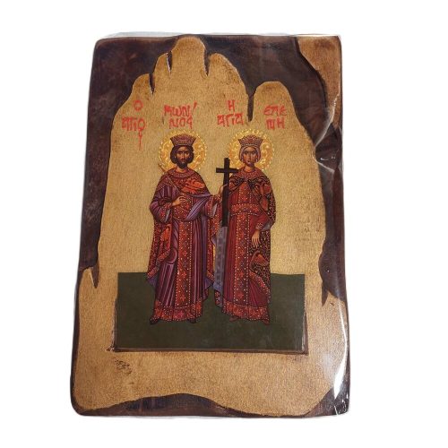 Ξύλινη Εκκλησιαστική Εικόνα Άγιος Κωνσταντίνος και Αγία Ελένη 30x21cm