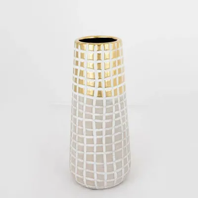 Βάζο κεραμικό λευκό-χρυσό 11,5x25,5cm