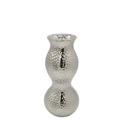 Κεραμικό Βάζο Ασημί Σφυρήλατο 13x28,5cm
