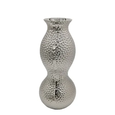 Κεραμικό Βάζο Ασημί Σφυρήλατο 15,5x35cm
